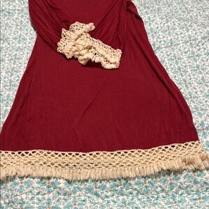 Elegant Red Midi Dress with Lace Trim